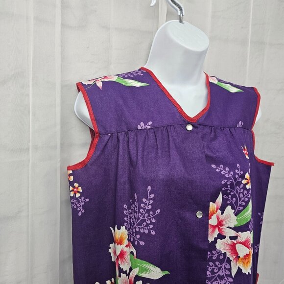 Vintage Purple Red Floral Tank Pearl Snap Retro Boho Hippie M - Picture 3 of 11